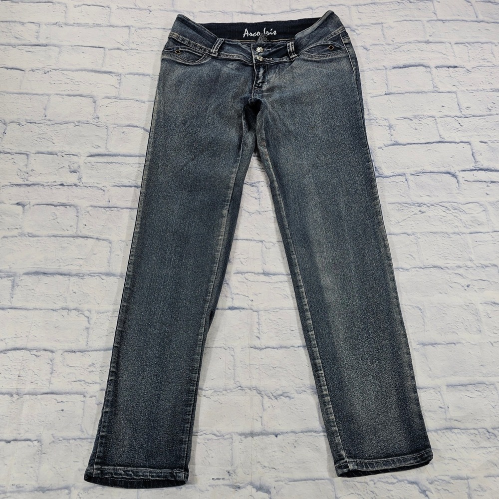 Arco Iris Straight Bareback Jeans Womens 15 Dark Wash Low Rise Y2K Faded Denim